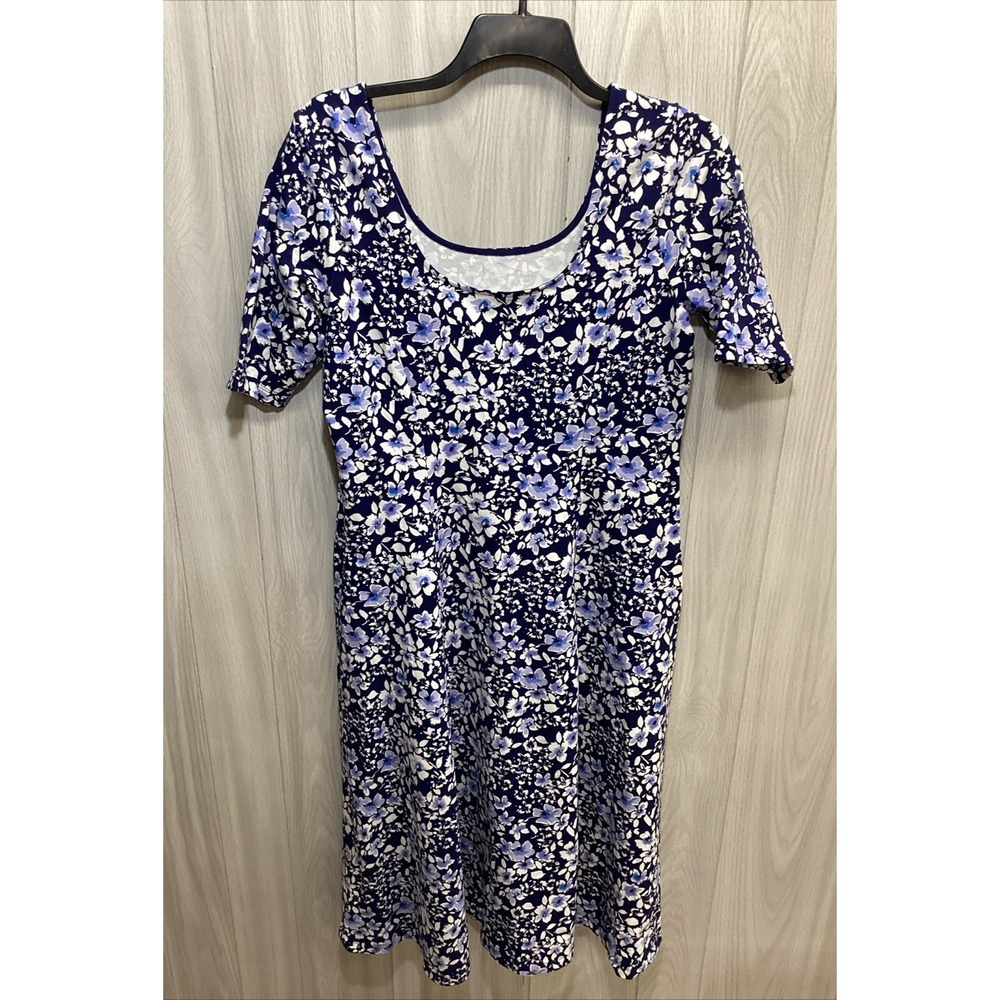 Women's (Size XL) Short Sleeve Scoop Neck Floral Dress Cotton‎ Stretch (G5F)